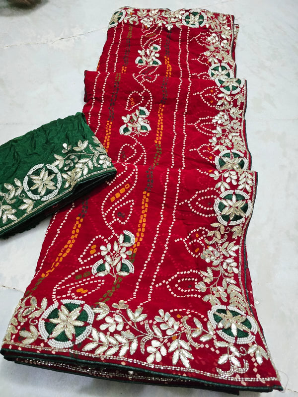 Pure Georgette Rajasthani Bandhej Saree