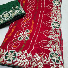 Pure Georgette Rajasthani Bandhej Saree