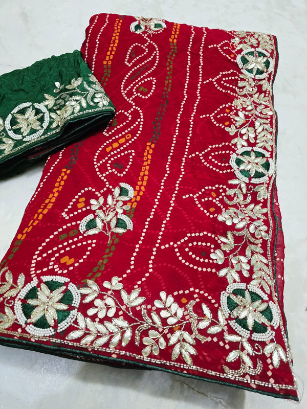 Pure Georgette Rajasthani Bandhej Saree