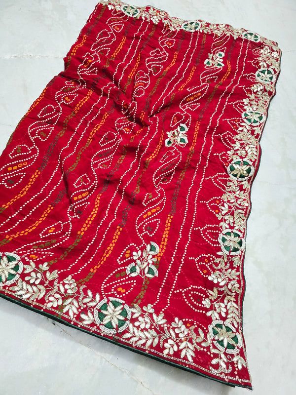 Pure Georgette Rajasthani Bandhej Saree