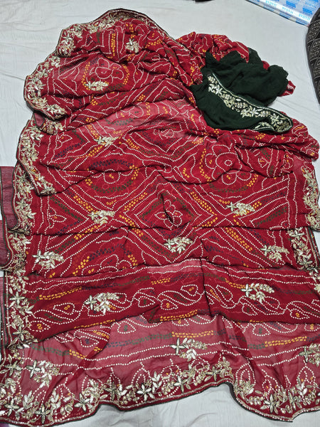 Pure Georgette Rajasthani Bandhej Saree