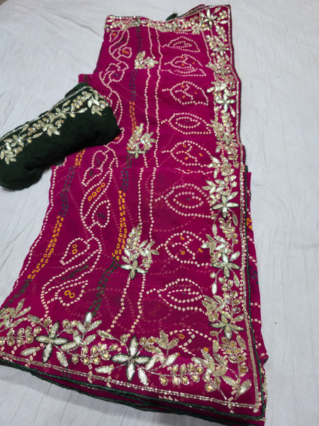 Pure Georgette Rajasthani Bandhej Saree