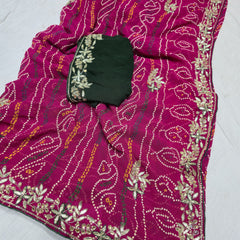 Pure Georgette Rajasthani Bandhej Saree