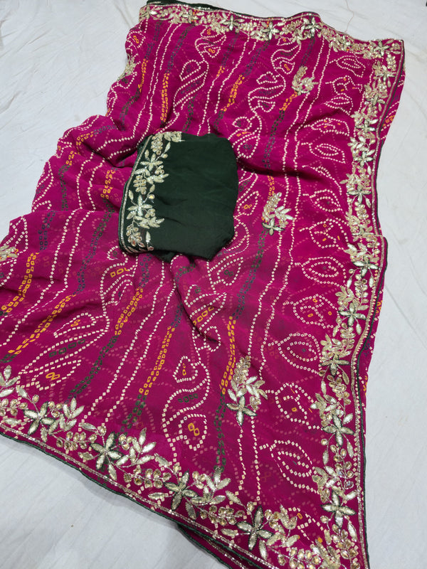Pure Georgette Rajasthani Bandhej Saree