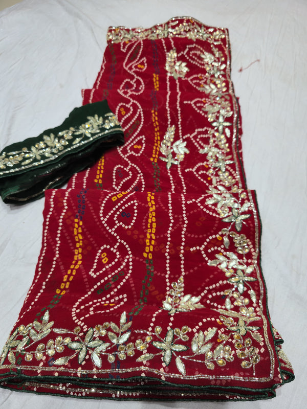 Pure Georgette Rajasthani Bandhej Saree