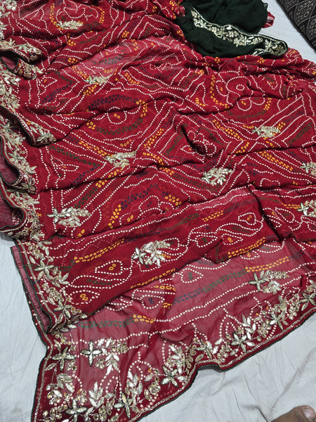 Pure Georgette Rajasthani Bandhej Saree