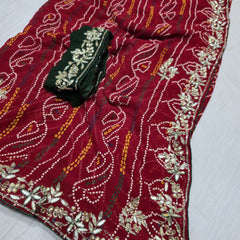 Pure Georgette Rajasthani Bandhej Saree