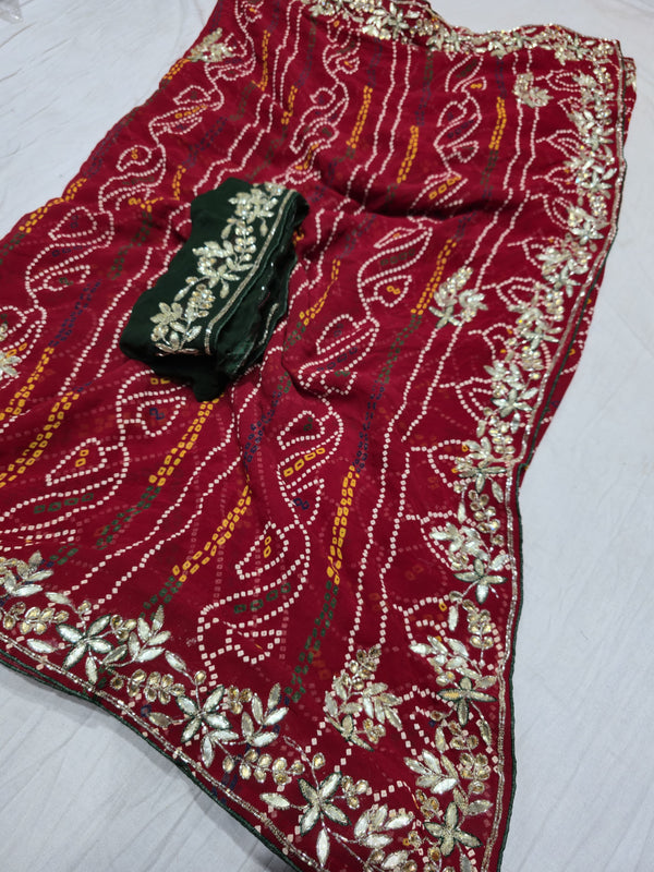 Pure Georgette Rajasthani Bandhej Saree