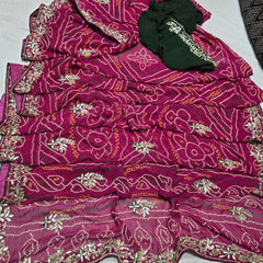 Pure Georgette Rajasthani Bandhej Saree