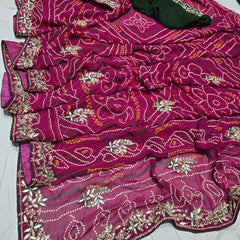 Pure Georgette Rajasthani Bandhej Saree