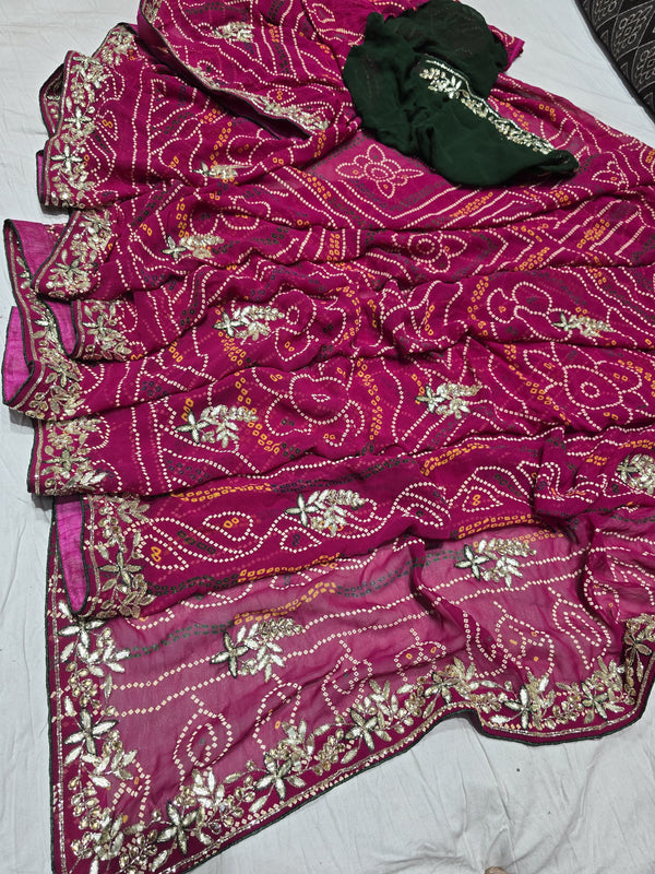 Pure Georgette Rajasthani Bandhej Saree