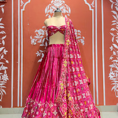 Gajji Satin Ajrak Lehenga