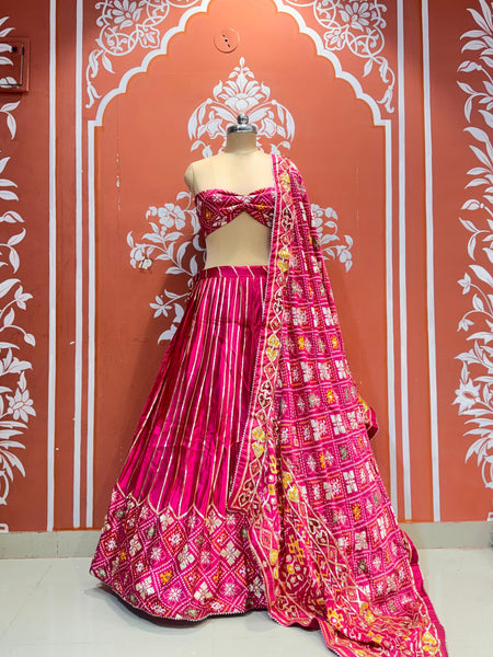 Gajji Satin Ajrak Lehenga