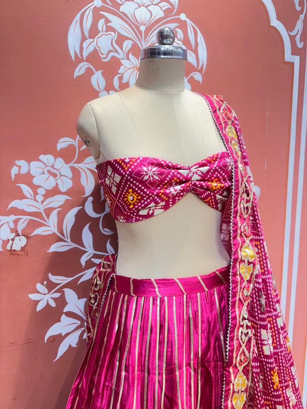 Gajji Satin Ajrak Lehenga