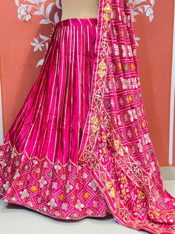 Gajji Satin Ajrak Lehenga