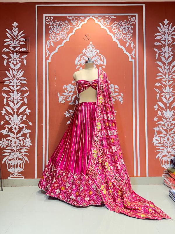 Gajji Satin Ajrak Lehenga