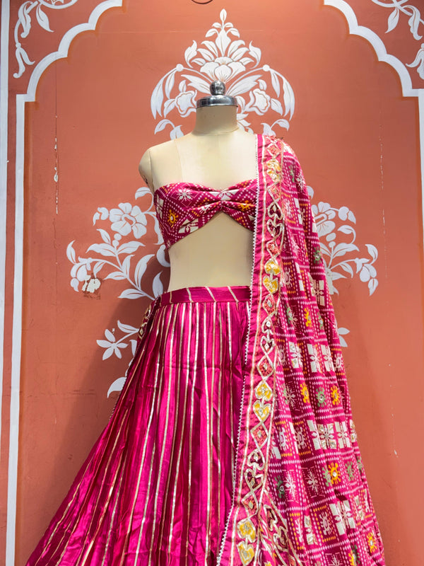 Gajji Satin Ajrak Lehenga