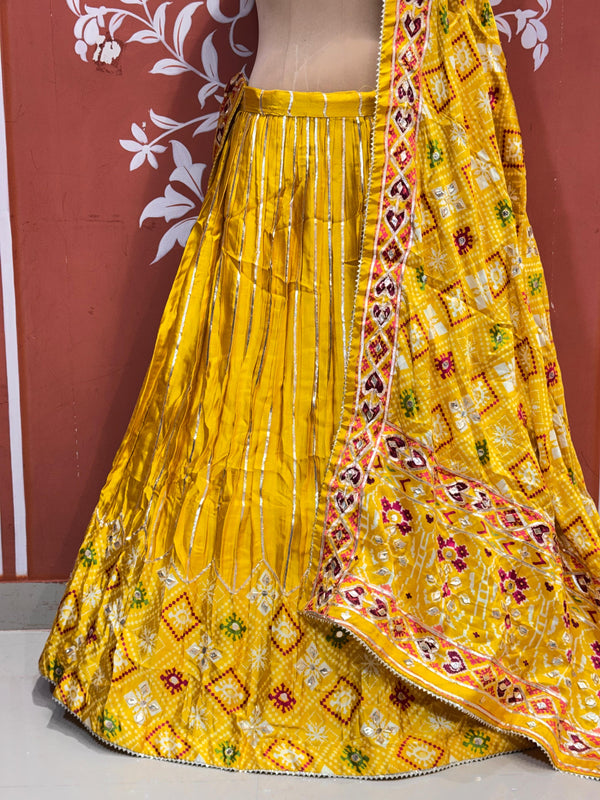 Gajji Satin Ajrak Lehenga