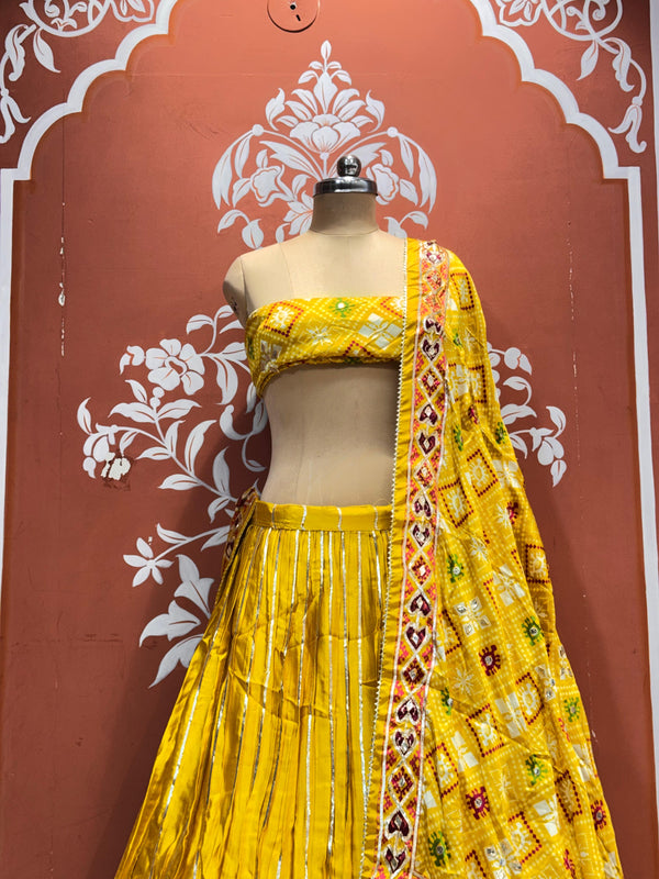 Gajji Satin Ajrak Lehenga