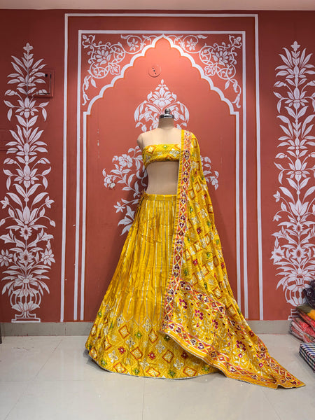 Gajji Satin Ajrak Lehenga