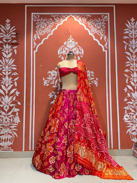 Gajji Satin Bandhej Lehenga
