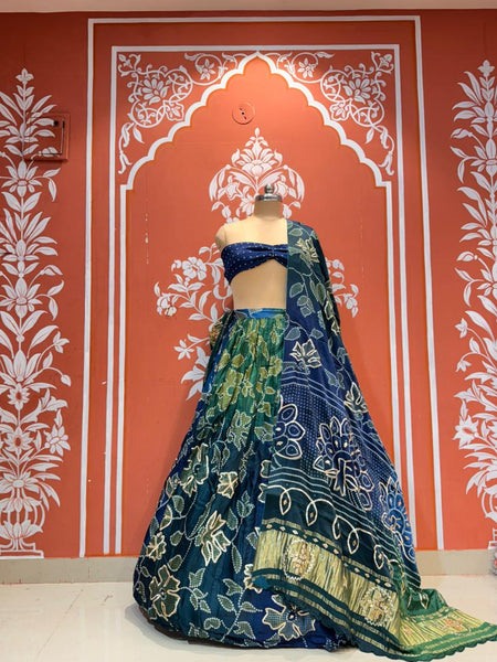 Gajji Satin Bandhej Lehenga