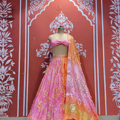 Gajji Satin Bandhej Lehenga