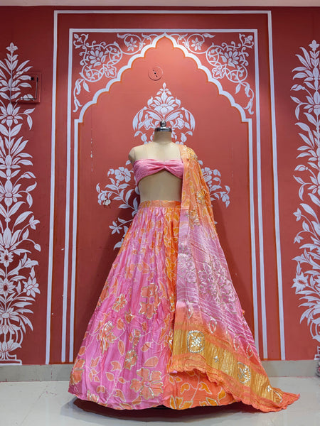 Gajji Satin Bandhej Lehenga
