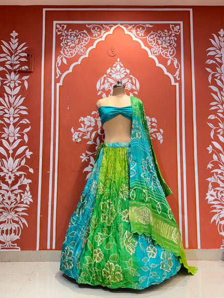 Gajji Satin Bandhej Lehenga