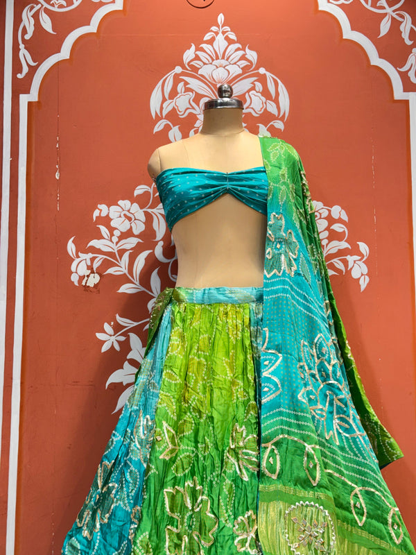 Gajji Satin Bandhej Lehenga