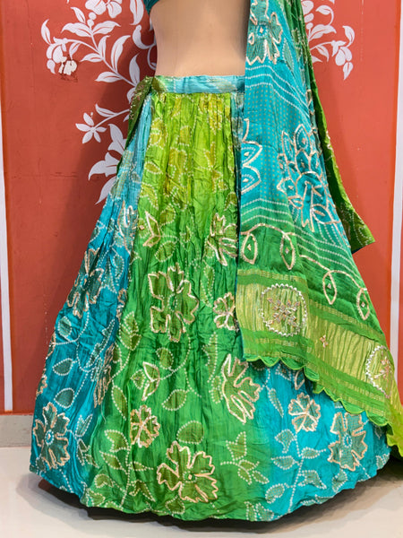 Gajji Satin Bandhej Lehenga