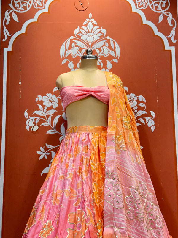 Gajji Satin Bandhej Lehenga