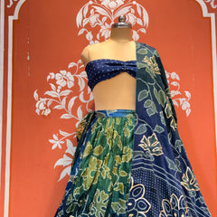 Gajji Satin Bandhej Lehenga