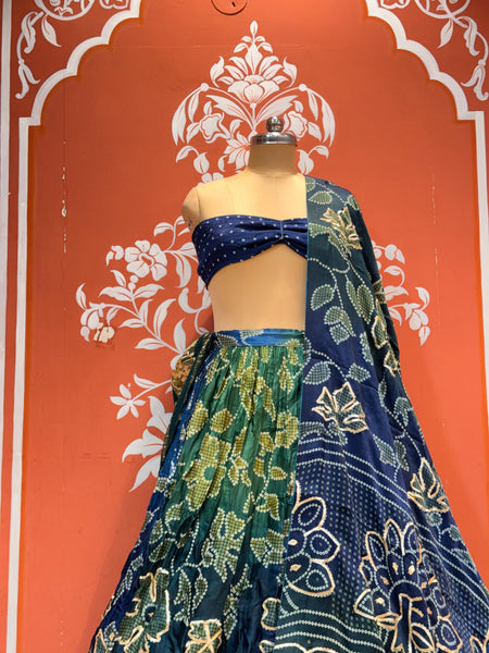 Gajji Satin Bandhej Lehenga