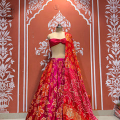Gajji Satin Bandhej Lehenga