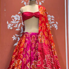 Gajji Satin Bandhej Lehenga
