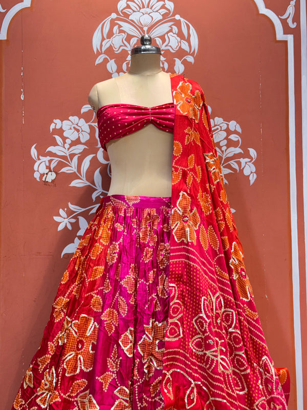 Gajji Satin Bandhej Lehenga
