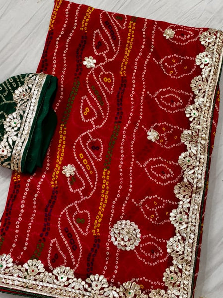 Georgette Bandhej Saree