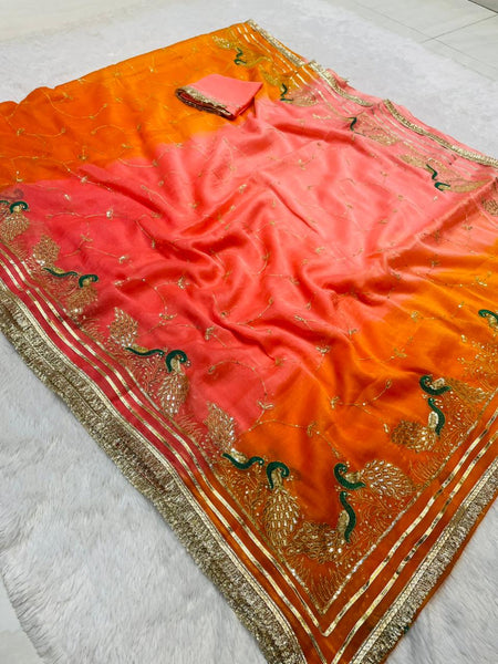 Shimmer Chiffon Zari Jaal Sequence Saree