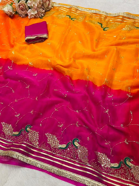 Shimmer Chiffon Zari Jaal Sequence Saree