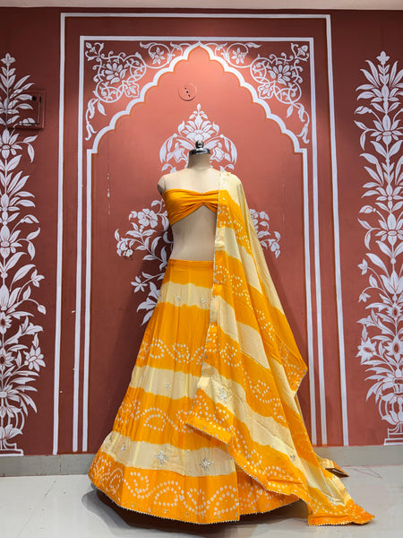 Chinon Shibori Bandhej Lehenga