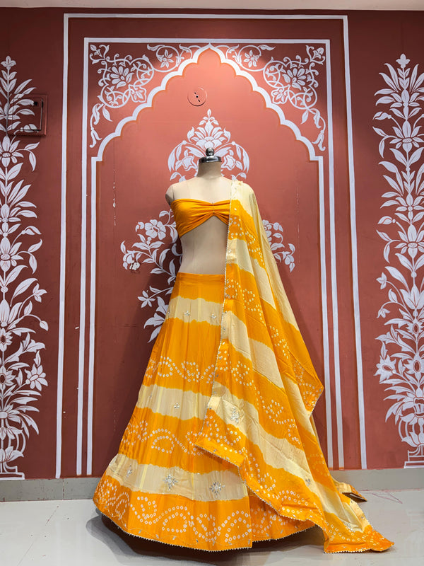Chinon Shibori Bandhej Lehenga
