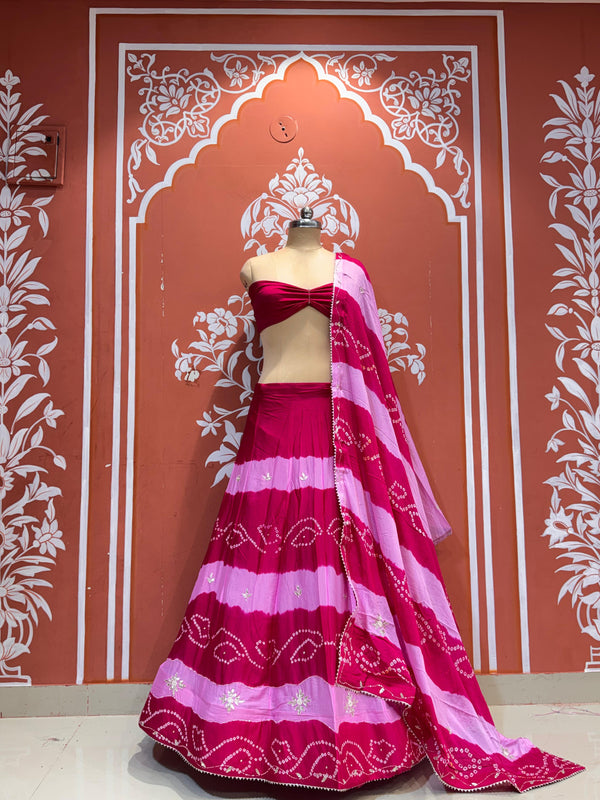 Chinon Shibori Bandhej Lehenga