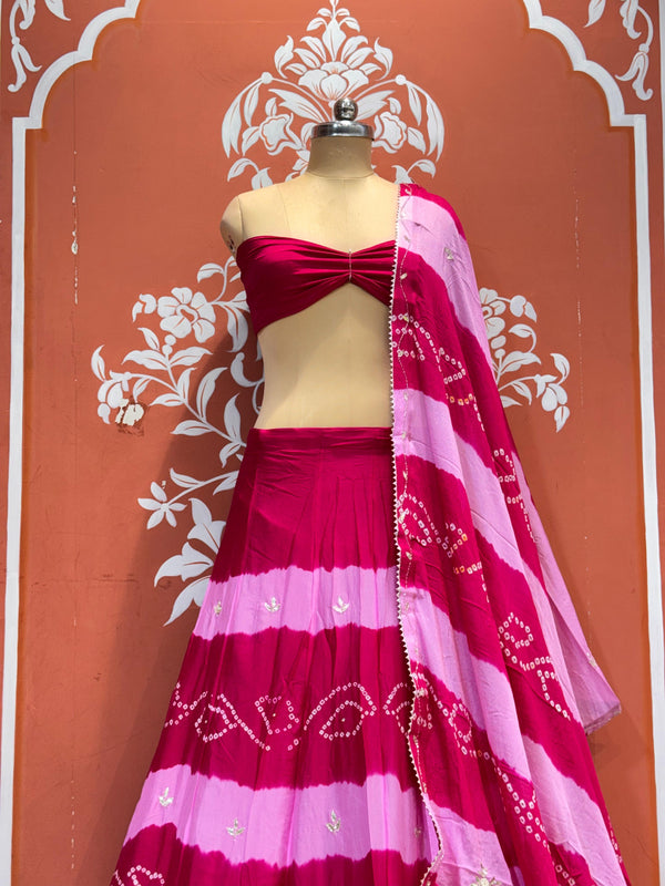 Chinon Shibori Bandhej Lehenga