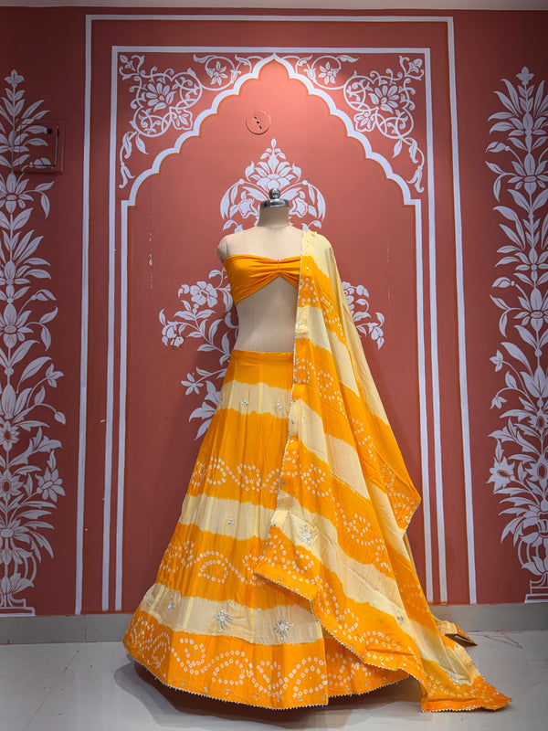 Chinon Shibori Bandhej Lehenga