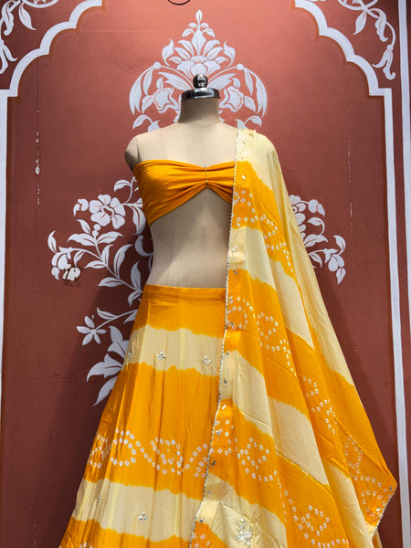 Chinon Shibori Bandhej Lehenga
