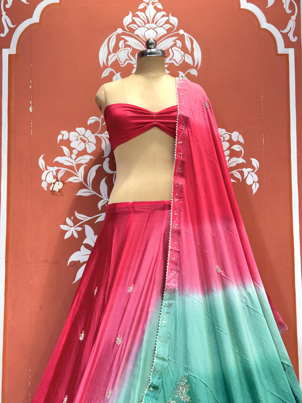 Chinon Shibori Handwork Lehenga