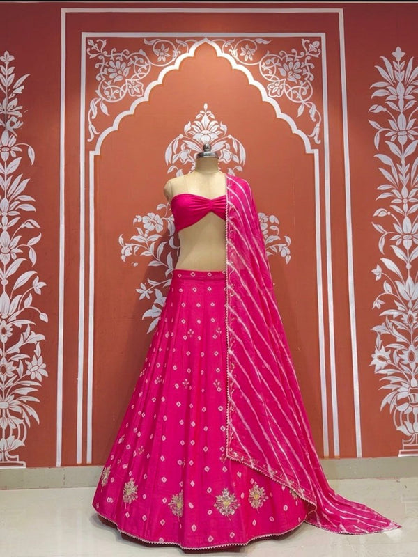 Chinon Leheriya Bandhej Lehenga