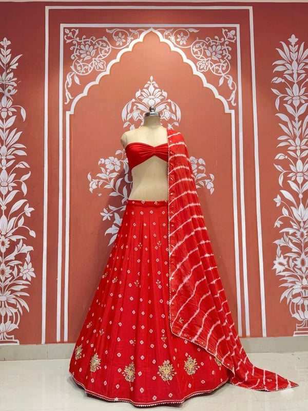 Chinon Leheriya Bandhej Lehenga