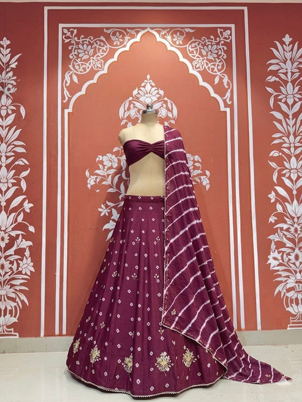 Chinon Leheriya Bandhej Lehenga